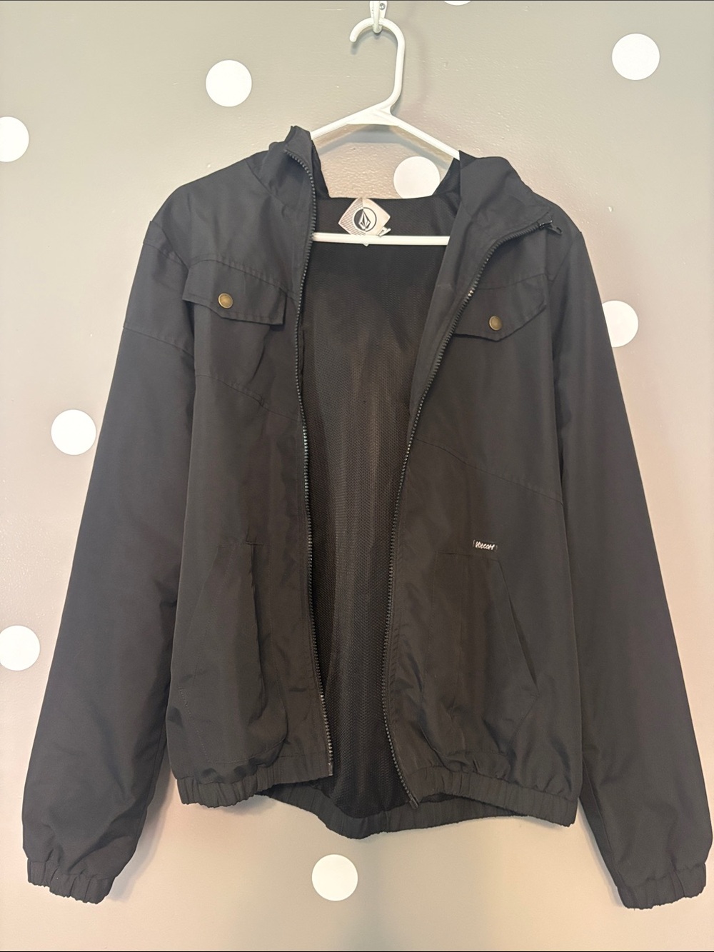 Volcom Black Hooded Windbreaker Jacket